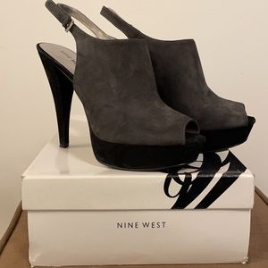 Nine West Charcoal Gray Peep-toe Platform Slingback